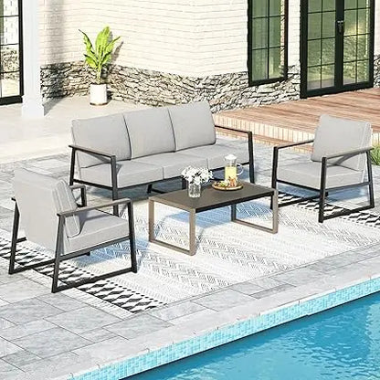 Modern Patio Furniture Set Outdoor Conversation Set 6pcs Heavy Duty with Soft Cotton-Filled Textilene Fabric fo