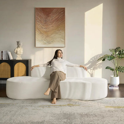 94.5" Boneless Sofa with 2 Pillows, 3 Seater Compressed Foam Sofa with Half Moon Design & Deep Seat, No Assembly, Customized