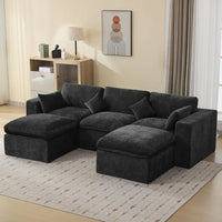 115'' Cloud Boneless Sectional Couch, Modular Sectional Sofa Deep Seat with 2 Ottomans, Oversized Upholstered Convertible Comfy