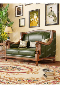 American leather sofa solid wood retro sofa 123 combination first layer cowhide living room villa