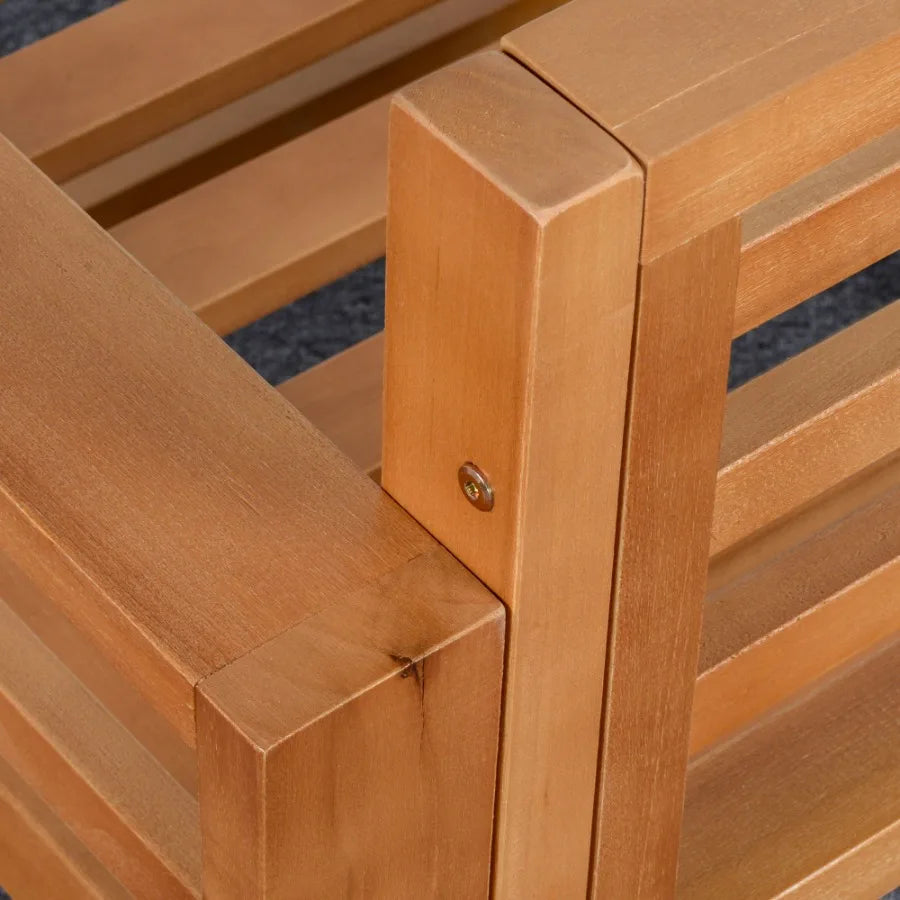 5 Seater L Shaped Patio Furniture Set Wood Outdoor Sectional Sofa Conversation Set with Coffee Table and Cushions for Garden G