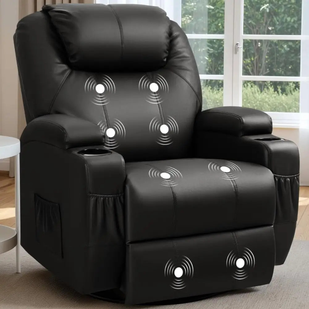 Chair, 360 Swivel Rocker Chair for Adults, Rocking Recliner Chair with Massage, Comfy Single Sofa with Side Pockets Cup Holders