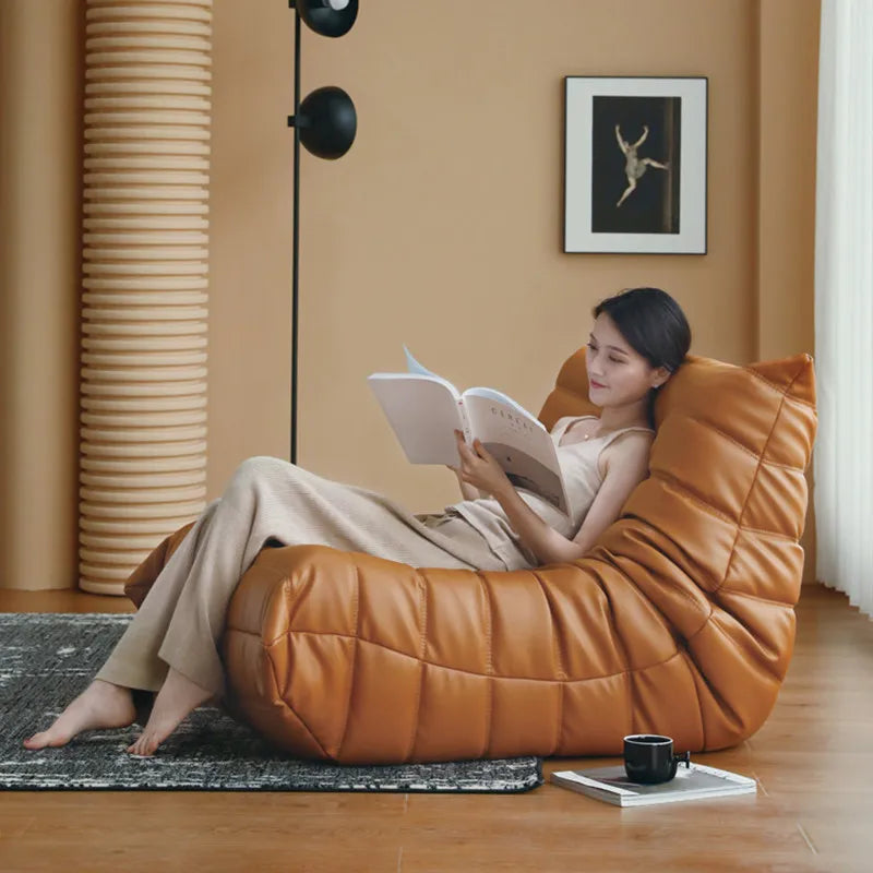 Leather lazy sofa Nordic single bedroom togo caterpillar balcony sofa chair casual leather art floor sofa