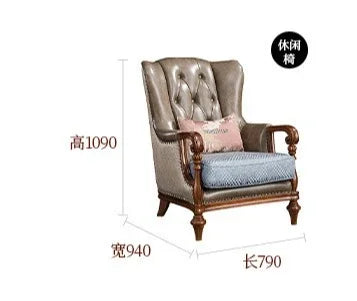 QQ132 American Style Genuine Leather Art Solid Wood Sofa Country  Light Luxury Retro European Style Combination Carved Solid Woo