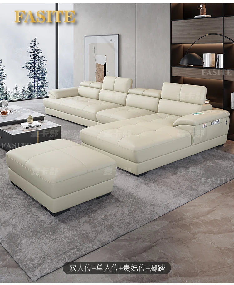 Nordic first-layer cowhide modern minimalist living room corner function minimalist full leather sofa