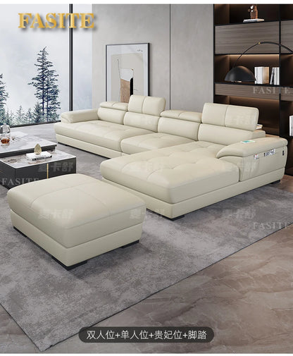 Nordic first-layer cowhide modern minimalist living room corner function minimalist full leather sofa