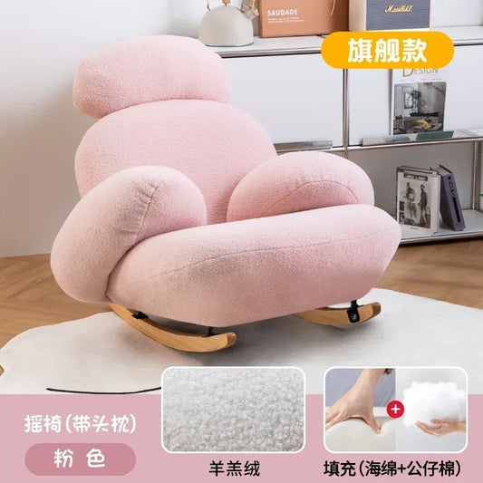 A  New Arrivals White Rocking Chair Living Room Adult Recliner Home Lounge Sofa Chair Lambswool Rocking Chair