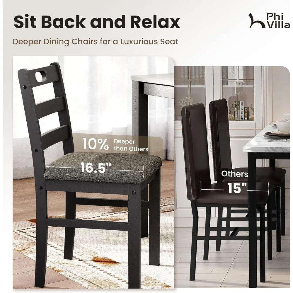 Dining  Table Set For 4,Modern Farmhouse Kitchen Table Set,Faux Marble Dining Table And 4 Cushioned Chairs,Solid Rub