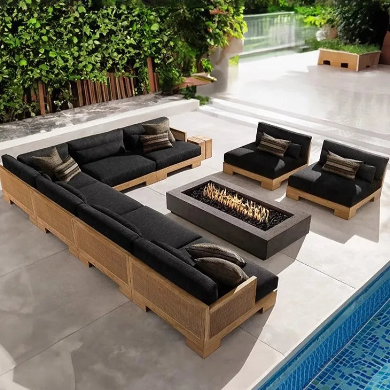 Outdoor Patio Garden Set all Weather Teak Wicker Ubud Modular U-Sofa Sectional Luxury Outdoor Furniture