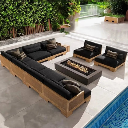 Outdoor Patio Garden Set all Weather Teak Wicker Ubud Modular U-Sofa Sectional Luxury Outdoor Furniture