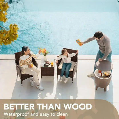 #For Patio Porch Furniture Sets 3 Pieces PE Rattan Wicker Chairs with Table Outdoor Garden Furniture Sets (Brown/Beige)&