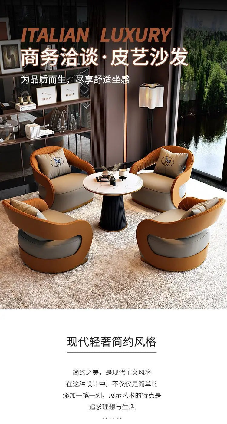 Italian style living room small chairs office and guest rooms single sofa chairs rotatable genuine leather leisure chairs