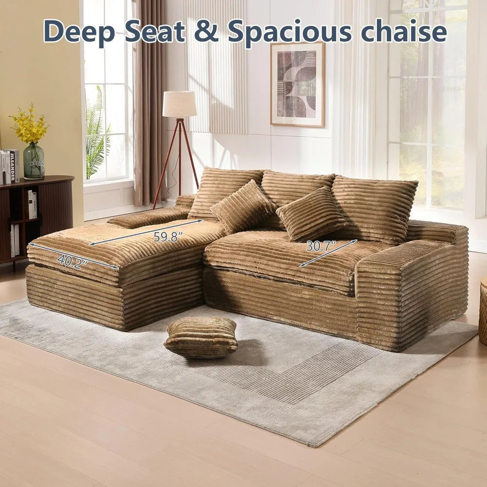 Luxury 98.8 Inch L-Shaped Sectional Sofa with Chaise, Plush Corduroy Cloud-Like Comfort for Home Living