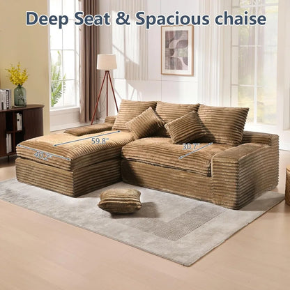 Luxury 98.8 Inch L-Shaped Sectional Sofa with Chaise, Plush Corduroy Cloud-Like Comfort for Home Living