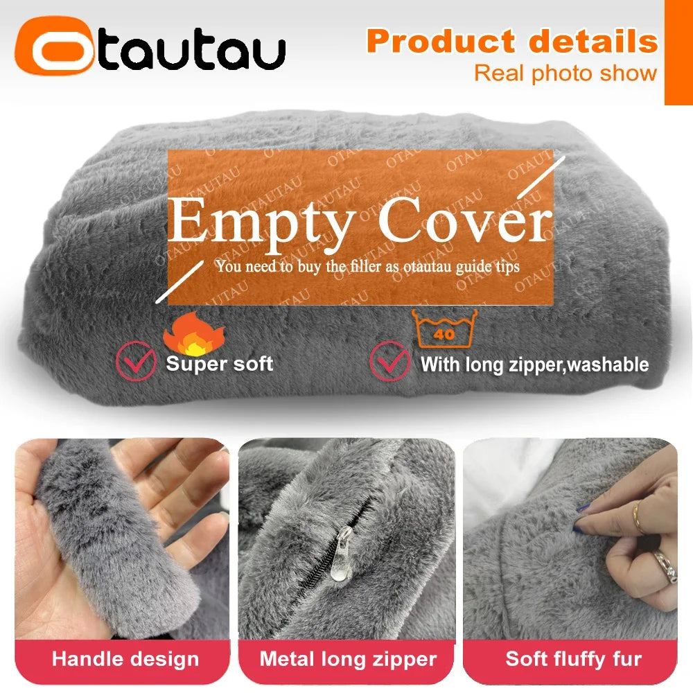 OTAUTAU Fluffy Faux Bunnyf Fur Bean Bag Cover Corner Pouf Cover DD003【No Filler Inside! You Need To Buy Filler By Yourself !】