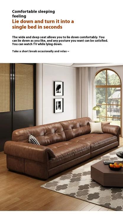 Minimalist Brown Sleep Sofa Faux Leather Designer Loveseat Lazy Sofa Couch Cloud Divano Da Soggiorno Living Room Furniture