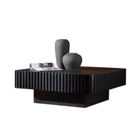 Square Coffee Table for Living Room, Modern Handcraft Solid Wood Drum Coffee Table with Sturdy Pedestal Shaped Tea Table
