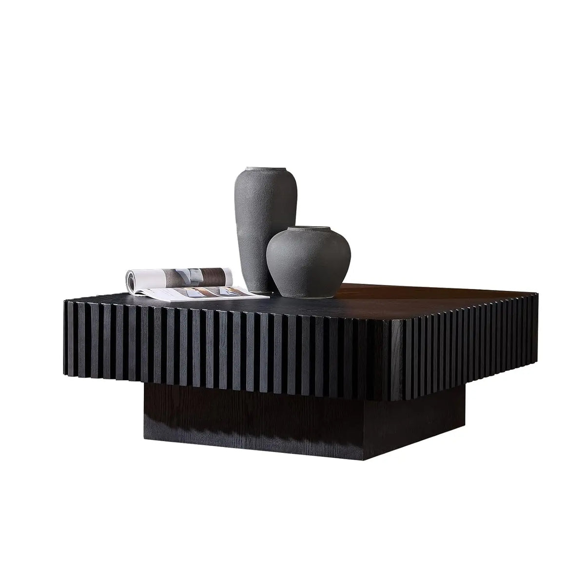 Square Coffee Table for Living Room, Modern Handcraft Solid Wood Drum Coffee Table with Sturdy Pedestal Shaped Tea Table