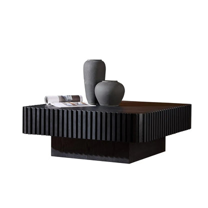 Square Coffee Table for Living Room, Modern Handcraft Solid Wood Drum Coffee Table with Sturdy Pedestal Shaped Tea Table