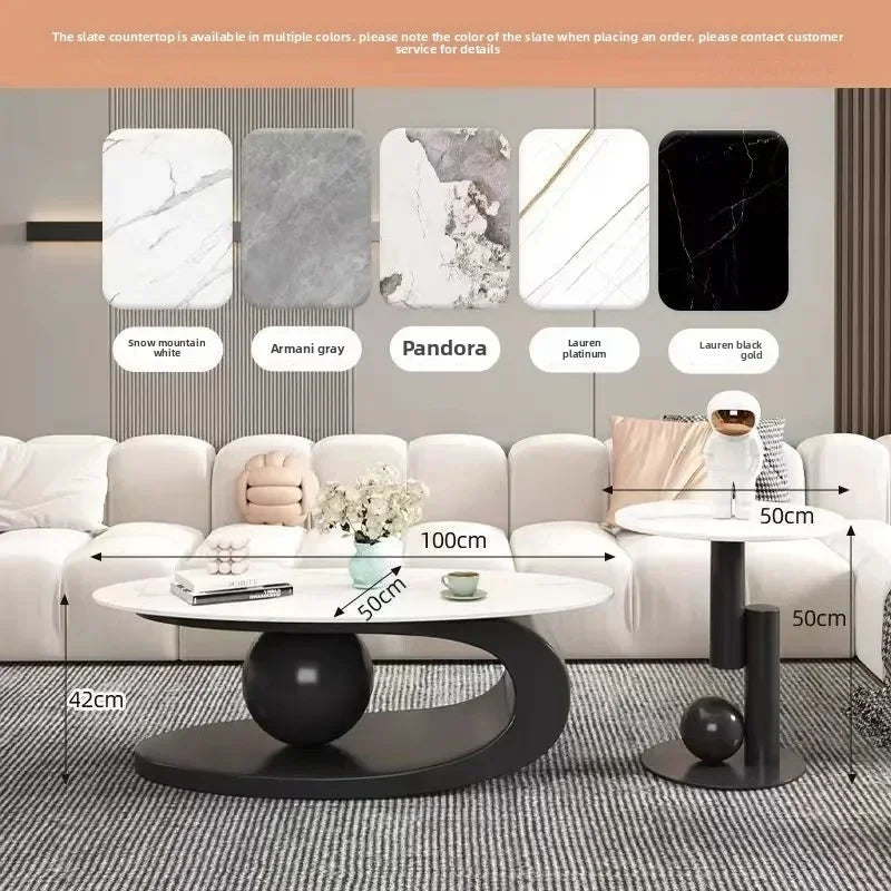 Bright Oval Coffee Tables for Tea Room Italian Rock Slab Easy To Clean Side Table Luxury Tables for Living Room a