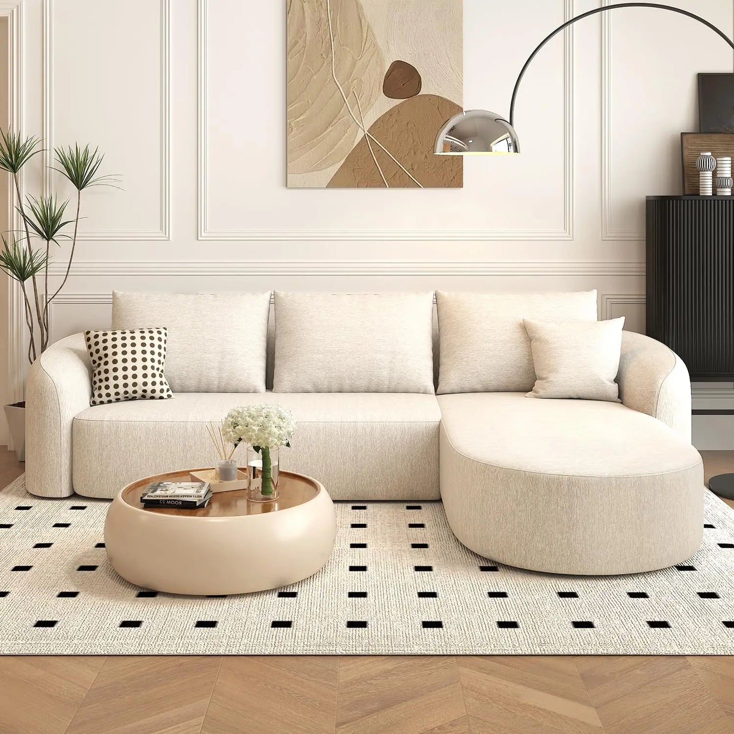 111" Modular Sectional Sofa Curved Back L-Shape Cloud Living Room Right Chaise Orange Customized
