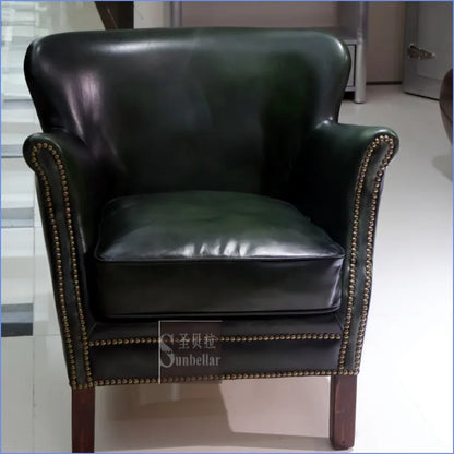 Antique green leather sofa chair top layer cowhide living room bedroom clubhouse club