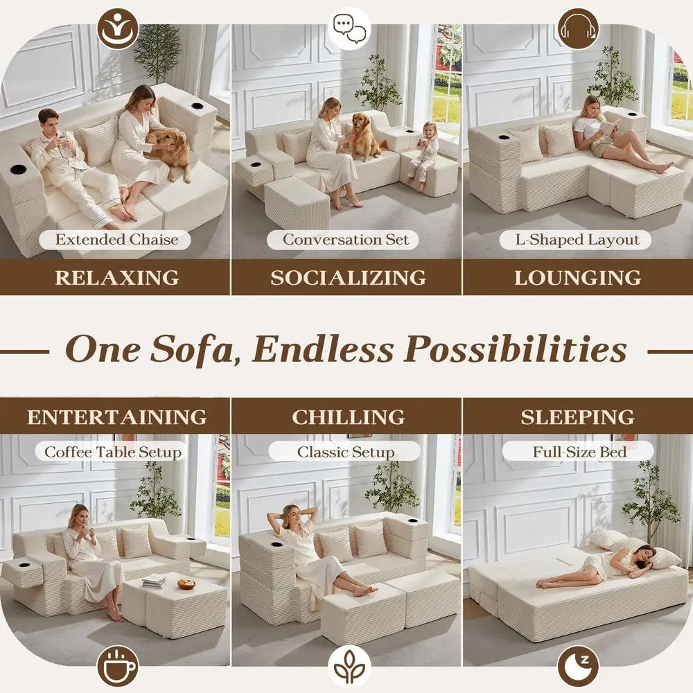 78.7 Sleeper Ottoman Sofa Bed for Small Space, FullLength Folding Memory Foam Couch in a Box with 2 Ottomans amp FlipUp Armrest