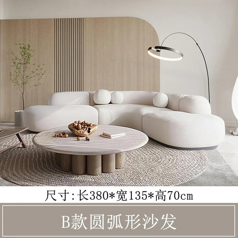 Italian light luxury curved wabi sofa special-shaped corner large apartment living room model room designer milk white sofa