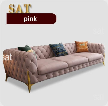 leather sofa setLight luxury sofa combination high-end living room furniture  Italian stainless steel modern art