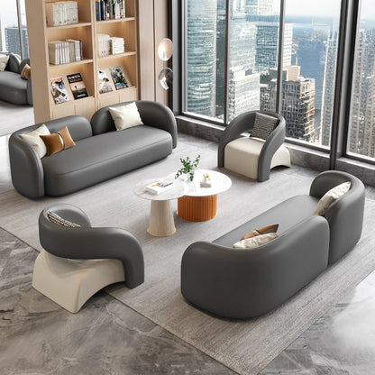 Italian light luxury leather sofa combination modern simple living room reception negotiation table and chair combination