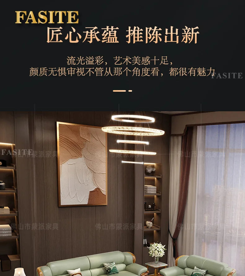 European ebony leather sofa large apartment luxury villa home living room new Chinese furniture solid wood carved fish