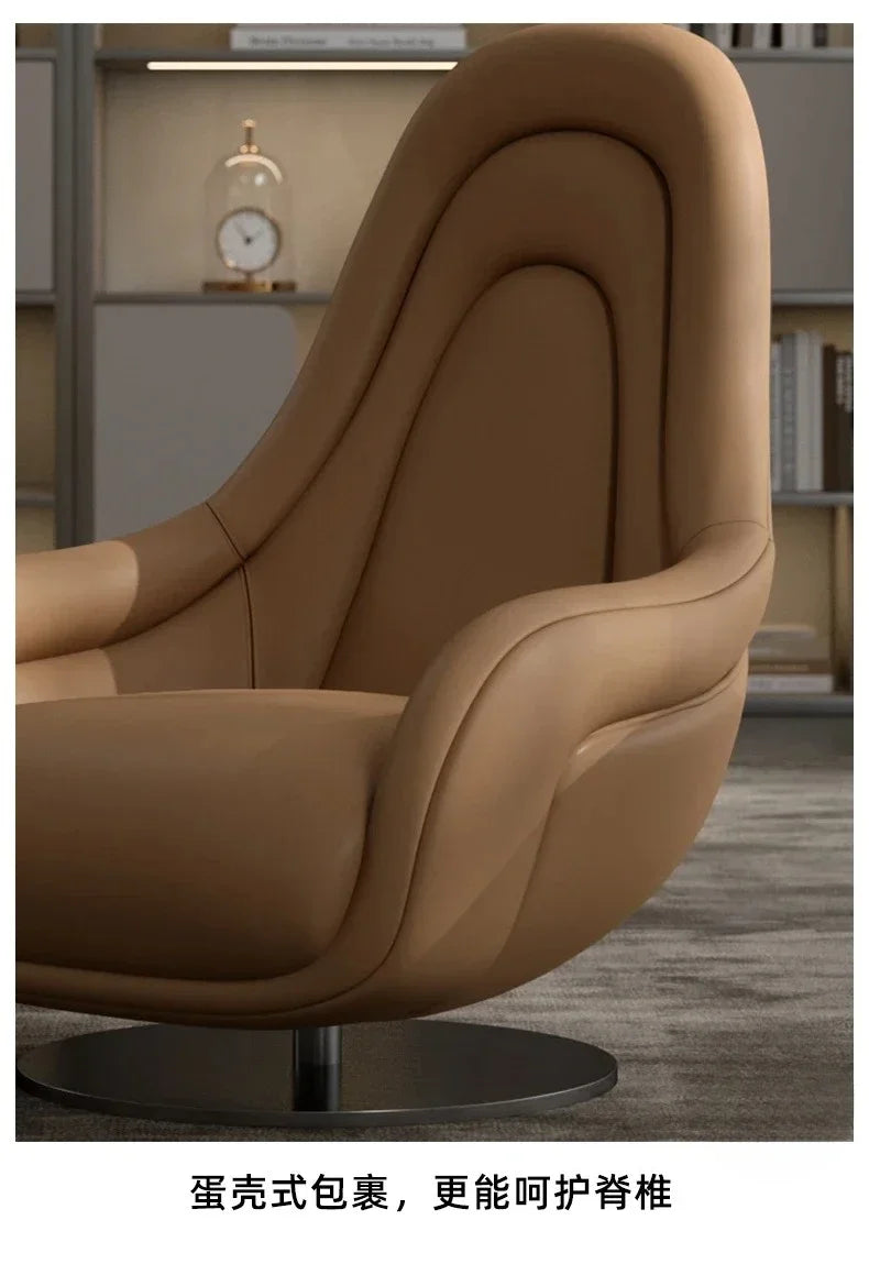 A lNew Single Seater Italian Living Room Leisure Light Luxury Leather Rotating Couch