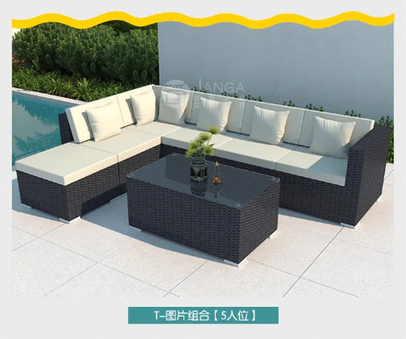 Outdoor villa courtyard sofa hotel B & B terrace waterproof sunscreen sofa furniture indoor and outdoor rattan weaving