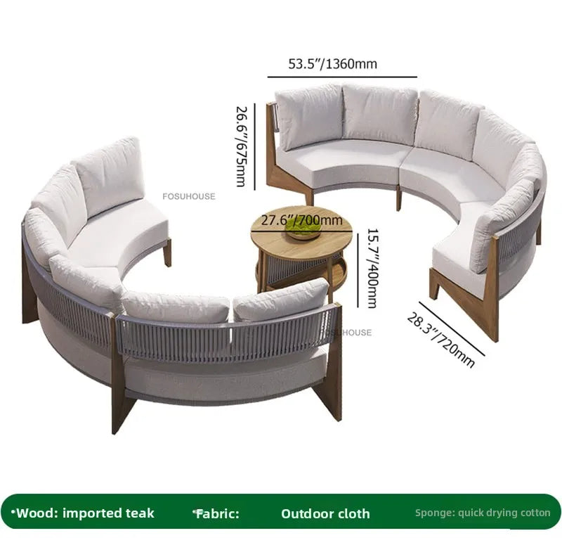 Designer Round Outdoor Sofas Combination Nordic Solid Wood Open-air Lounge Chair Home Patio Furniture Leisure Garden Sofa Chair