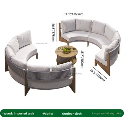 Designer Round Outdoor Sofas Combination Nordic Solid Wood Open-air Lounge Chair Home Patio Furniture Leisure Garden Sofa Chair
