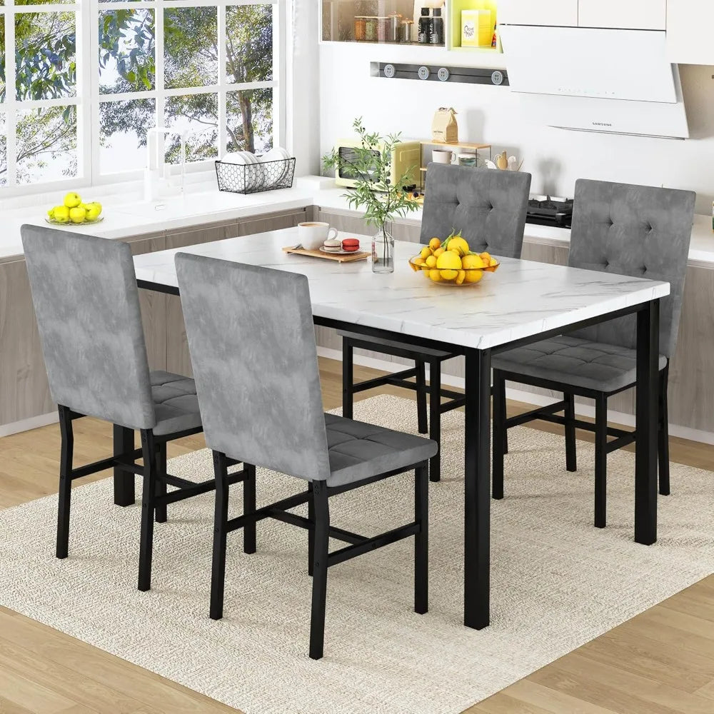 Dining Table Set for 4,Faux Marble Kitchen Table and Chairs of 4, Modern Dining Room Set for 4,Dinner Tabl
