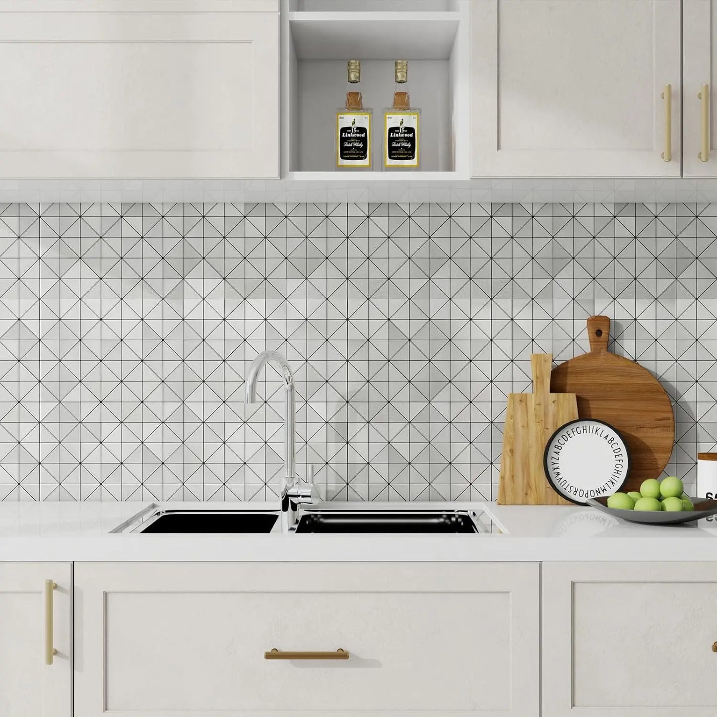 Self-adhesive Metal Mosaic Tiles Aluminum Composite Backsplash Gold Windmill Mosaic Glass Self-adhesive Kitchen Wall Decoration.