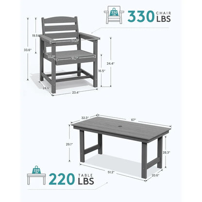 Outdoor Dining Table Set, 7-Piece Outdoor Dining Table Sets with Umbrella Hole Cut-Out Table and 6 Chairs, Gray