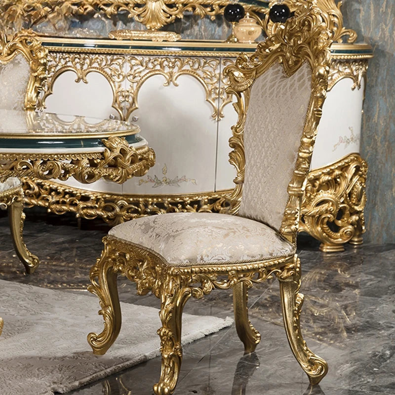 Upscale Royal Luxury Restaurant Furniture Set Custom Classical Wooden Gold Leaf Dining Table