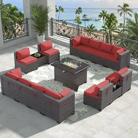 Outdoor Patio Furniture with Propane Fire Pit Table Sectional Sofa Conversation Sets w/ETL Approved