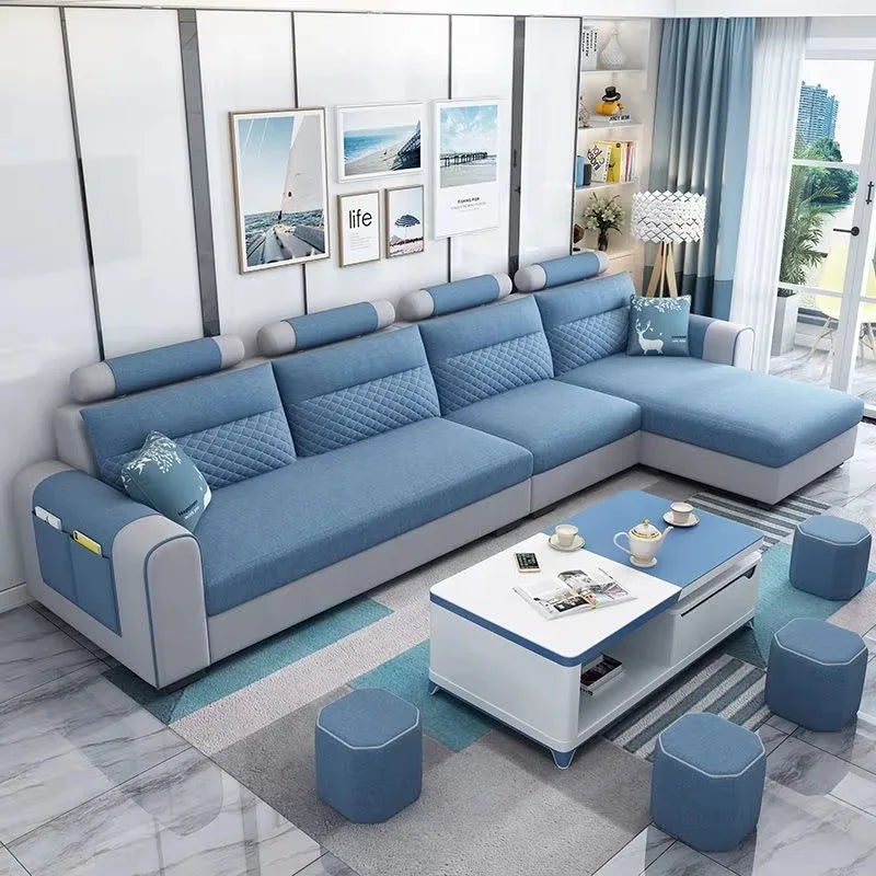 Modern Three-Seat Fabric Sofa Set Convertible Removable for Easy Care for Small Apartment or Modern Living Room for Villas