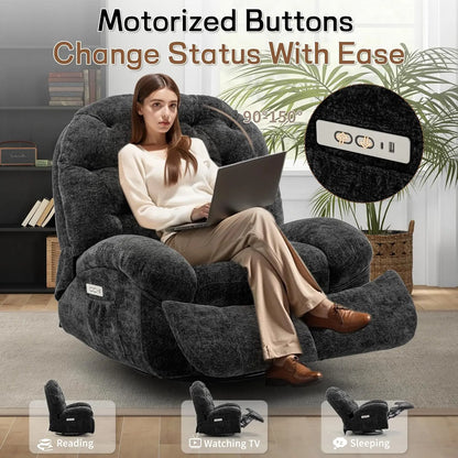Oversized Swivel Recliner Chair, Comfortable Soft Shell Shaped Recliner with  Ports and Storage for Living Room