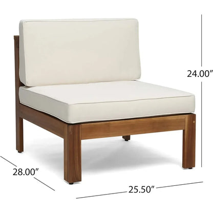 L # Alice Outdoor 5 Piece Acacia Wood Sofa Set, Teak Finish, Beige
