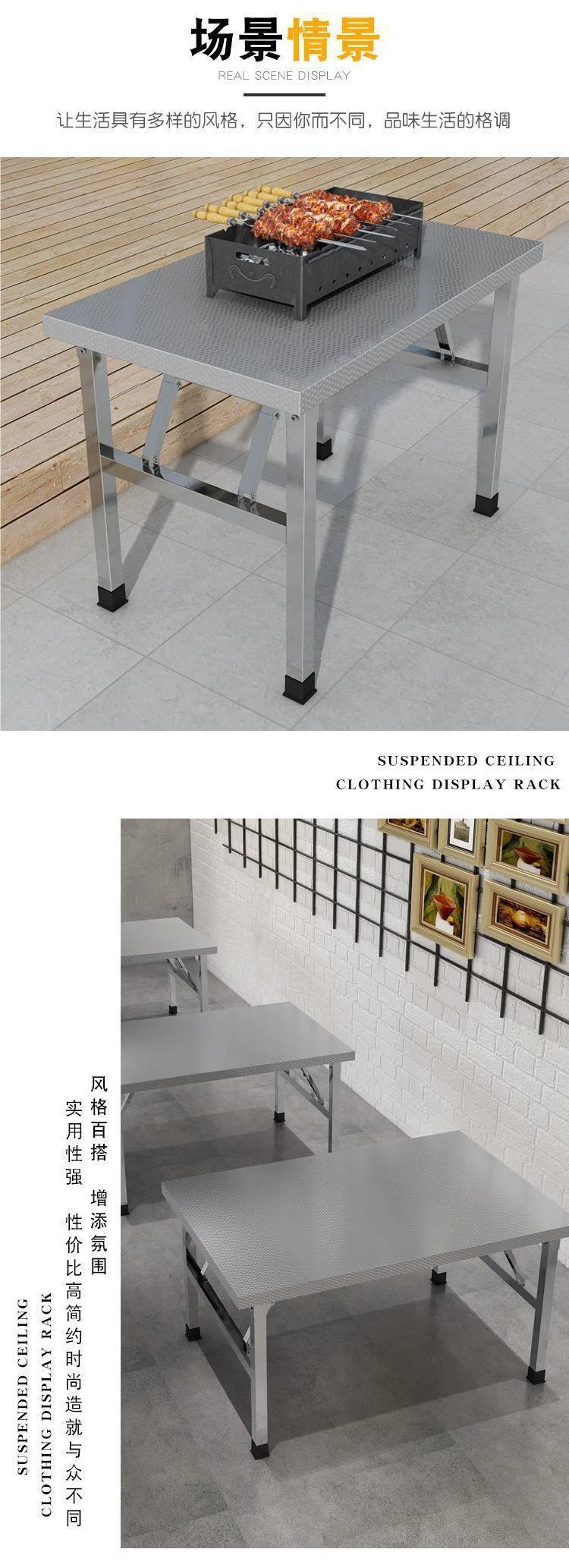 Square Folding Utility Table Home Restaurant Stainless Steel Dinner Tables Outdoor Indoor Portable Foldable Wedding Dining Table