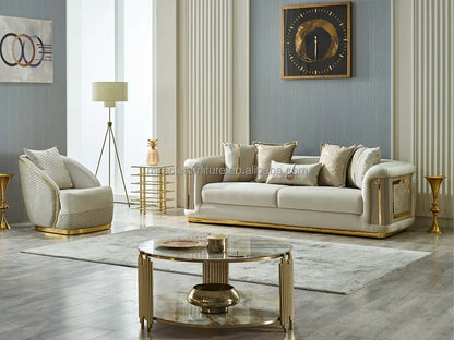 -Modern Luxury Comfortable Living Room Sofa Set Stainless Steel Seat Velvet Sofa Home Hotel Living Room Furniture