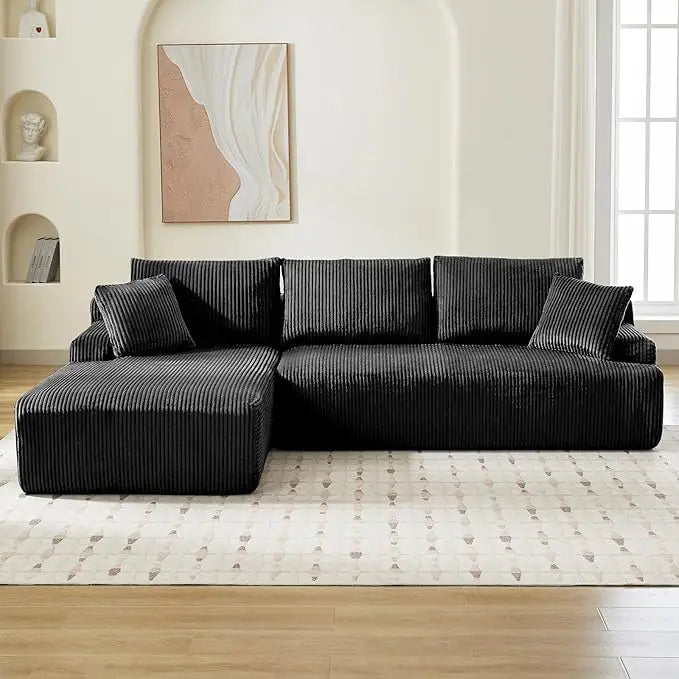 106” Modular Sectional Sofa, Cloud Sectional Couch with L-Shape Chaise/Deep Seat/Armrest/Plush Corduroy Fabric, No Assembly