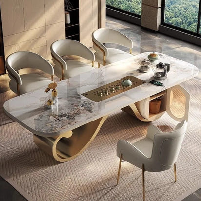 Light luxury rock slab table and chair combination modern minimalist design, creative high-end villa office tea table