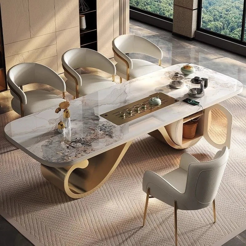Light luxury rock slab table and chair combination modern minimalist design, creative high-end villa office tea table