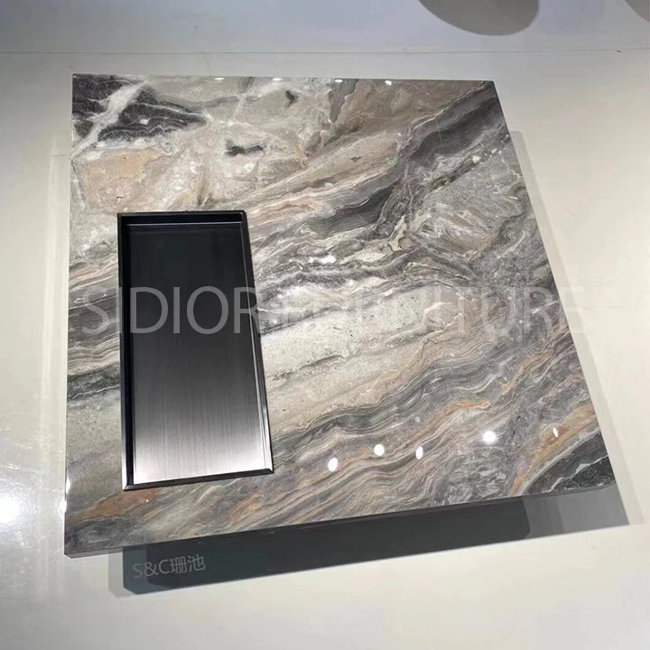 Modern Coffee Table Natural Marble Top Black Marble Coffee Table Center Table for the Living Room