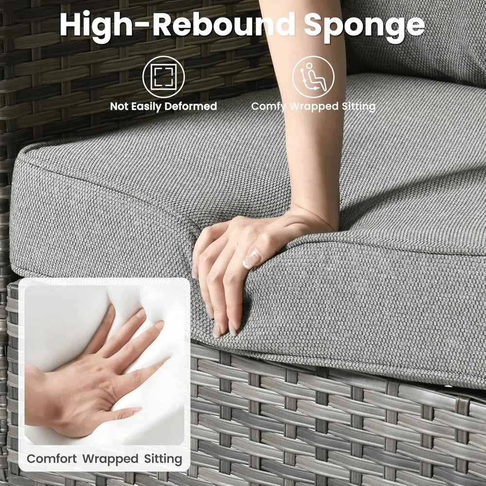 6 Pieces Patio Furniture Set, Outdoor Wicker Sofa Couch with Rocking Swivel Chairs Comfy Cushions, Modern Deep Seat Rattan Conv